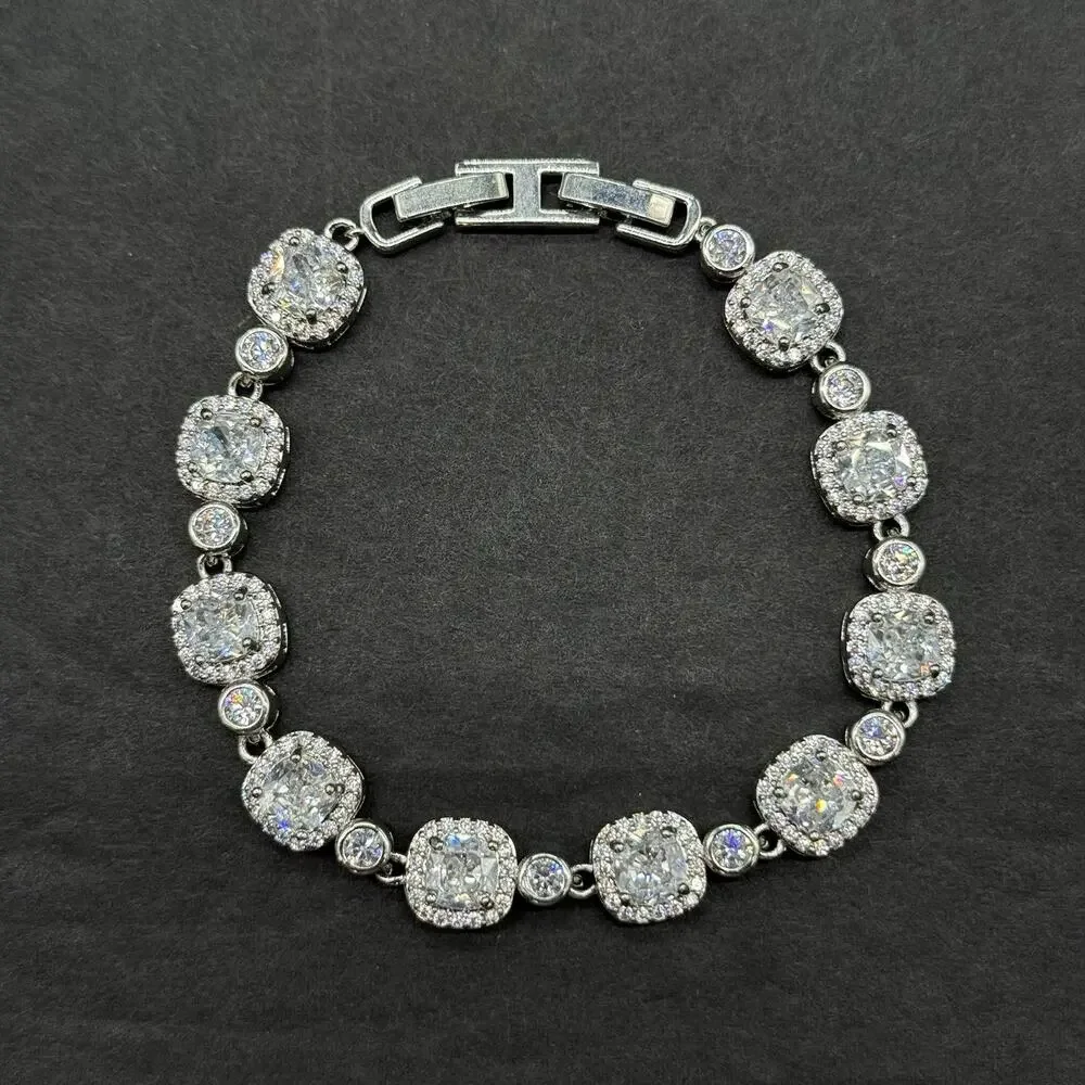Gimto Silver Tone Watch Bracelet Set 2 Pc Iced Tonneau Dial Rhinestone Bling NEW